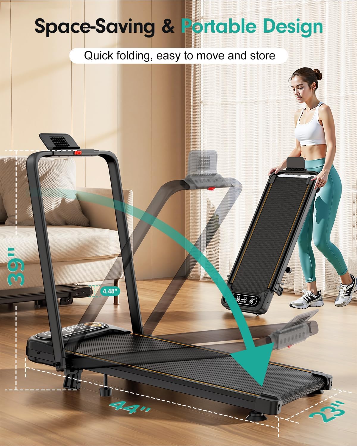 Foldable Treadmill with 12% Incline, 6 in 1 Folding Treadmill with Handle Bar for Home/Office,Under Desk Treadmills Portable Walking Pad with App, Upgrade 3.5HP Low Noise,Remote Control & LED Display, image 6
