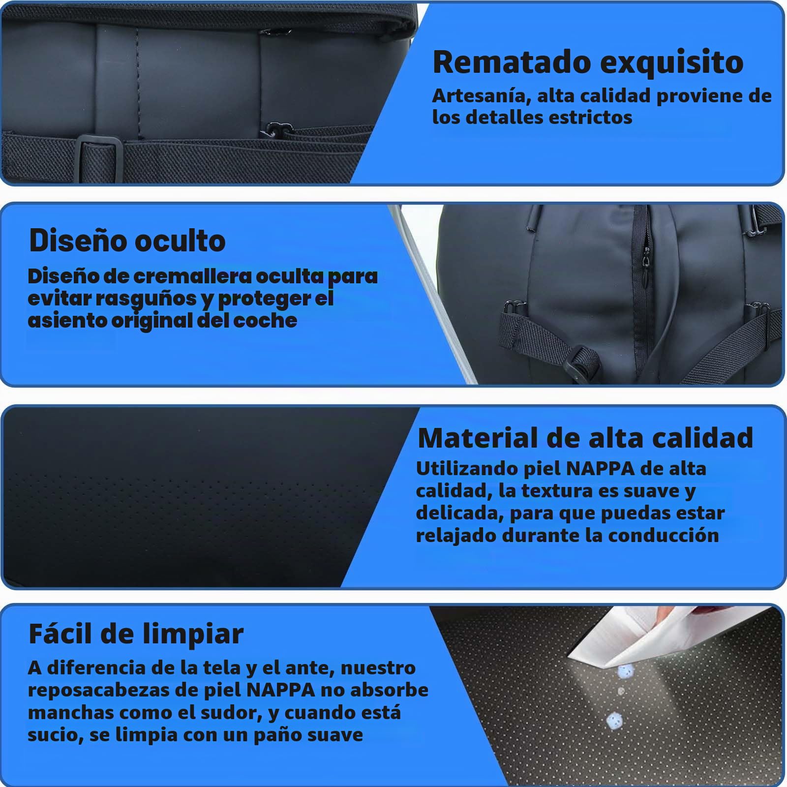 Almohada para Reposacabezas de Asiento, Cojín de Apoyo para el Cuello Piel de Napa Auténtica Negro Almohada para el Cuello, Almohada para reposacabezas de Coche