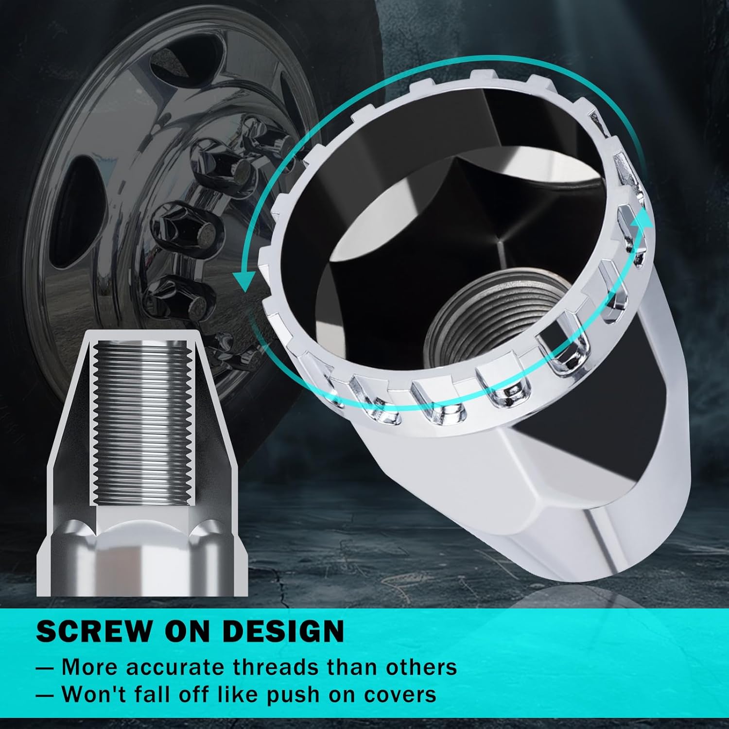 CheeMuii 45 Pack Lug Nut Covers with Installation Tool Extra 5 Pcs Nut Covers as Replacement to Prevent Damage 33mm ABS Chrome Screw-on Nut Cover Caps for Semi Truck Trailer