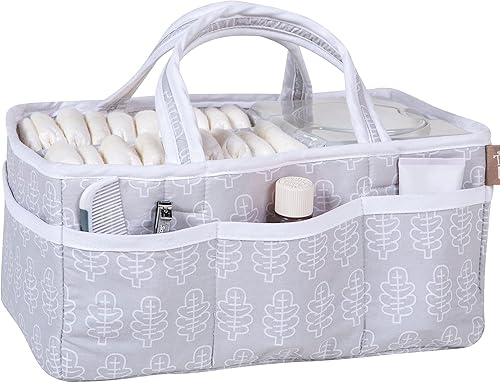 Miniatura 4 de Gray Leaf Storage Caddy - Cuerpo con estampado de hojas tonales, asas y forro, ribete sólido, gris y blanco, dos asas, 12 x 6 x 8 pulgadas