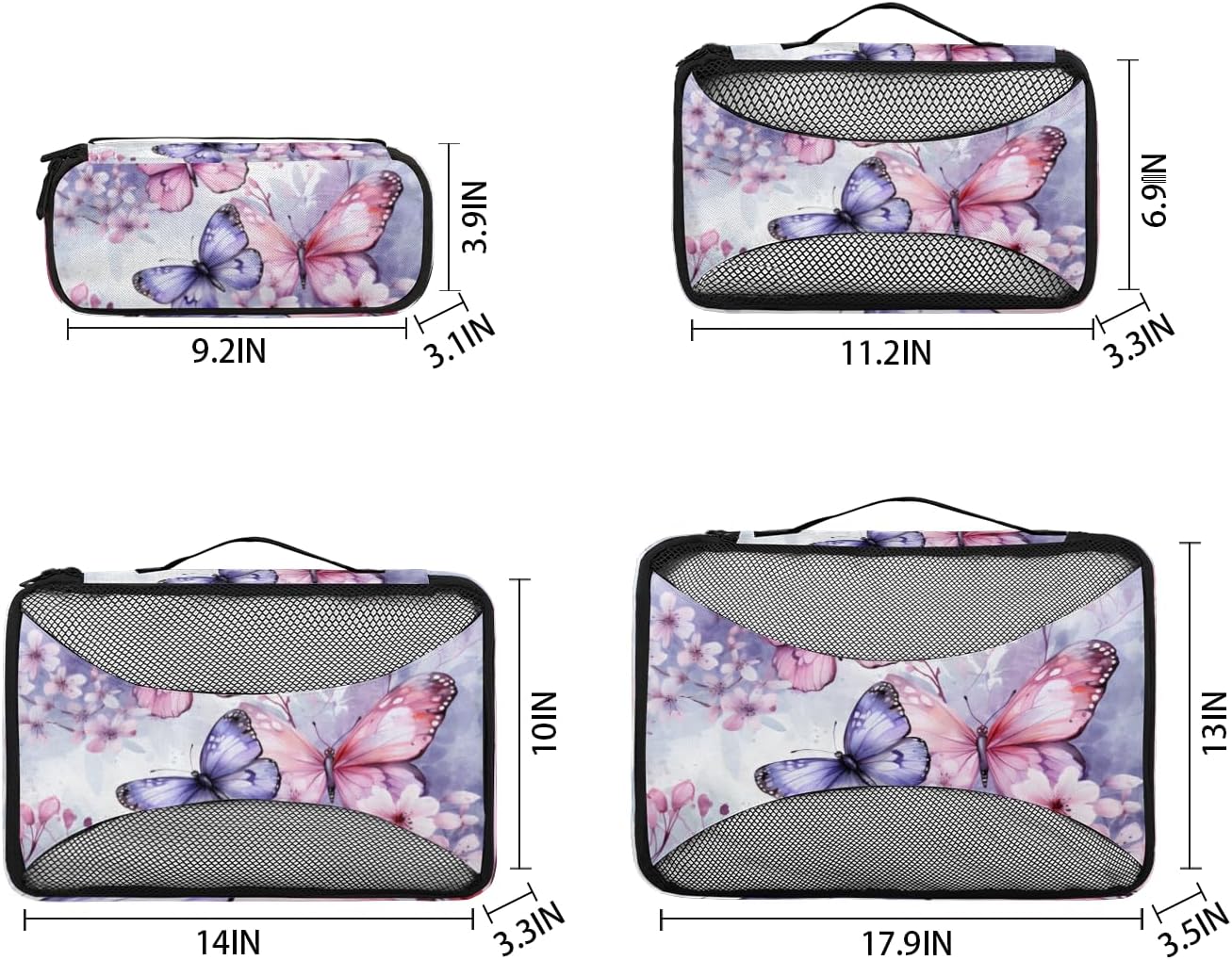 Flowers Butterfly Pattern 4 Set Packing Cubes Packing Cubes for Women Lightweight Travel Essential Bag Clothes Carry on Suitcase Bags for Accessories Essentials