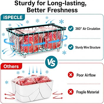 iSPECLE Freezer Organizer Bins - Fits 7 Cu.Ft Chest Freezer, 4 Pack Stackable Deep Freezer Organizer Bins (14.7 L) Easy Get Bottom Food with Handle, Wire Baskets Rust Resistant Sort Frozen Food