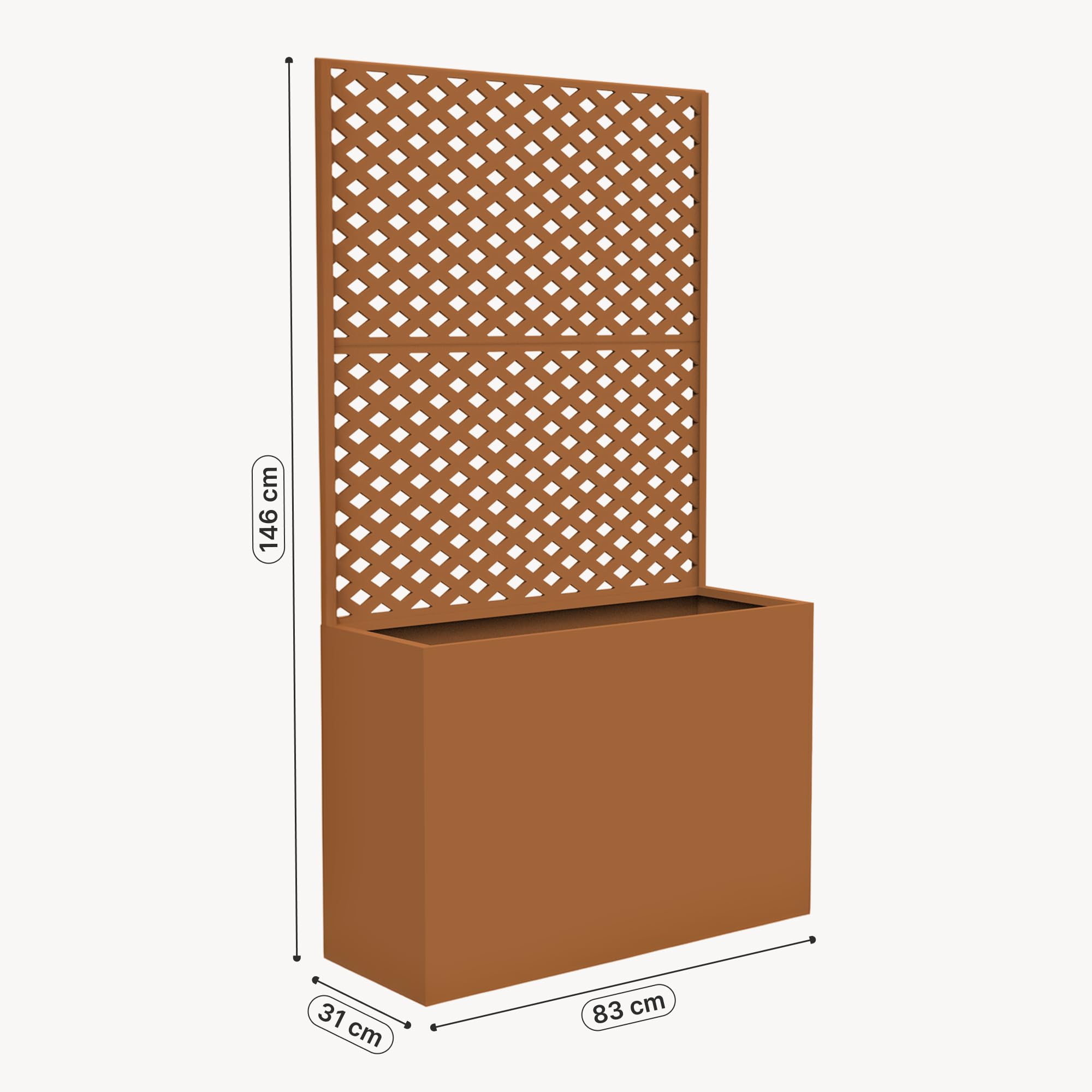 casa.pro Blumenkasten mit Sichtschutz Malja 146 x 83 x 31cm Braun | Trennwand, indoor, outdoor, Rankgitter, wetterfest, Metall, verzinkt, für Balkon, Terrasse, Pflanzkübel hoch