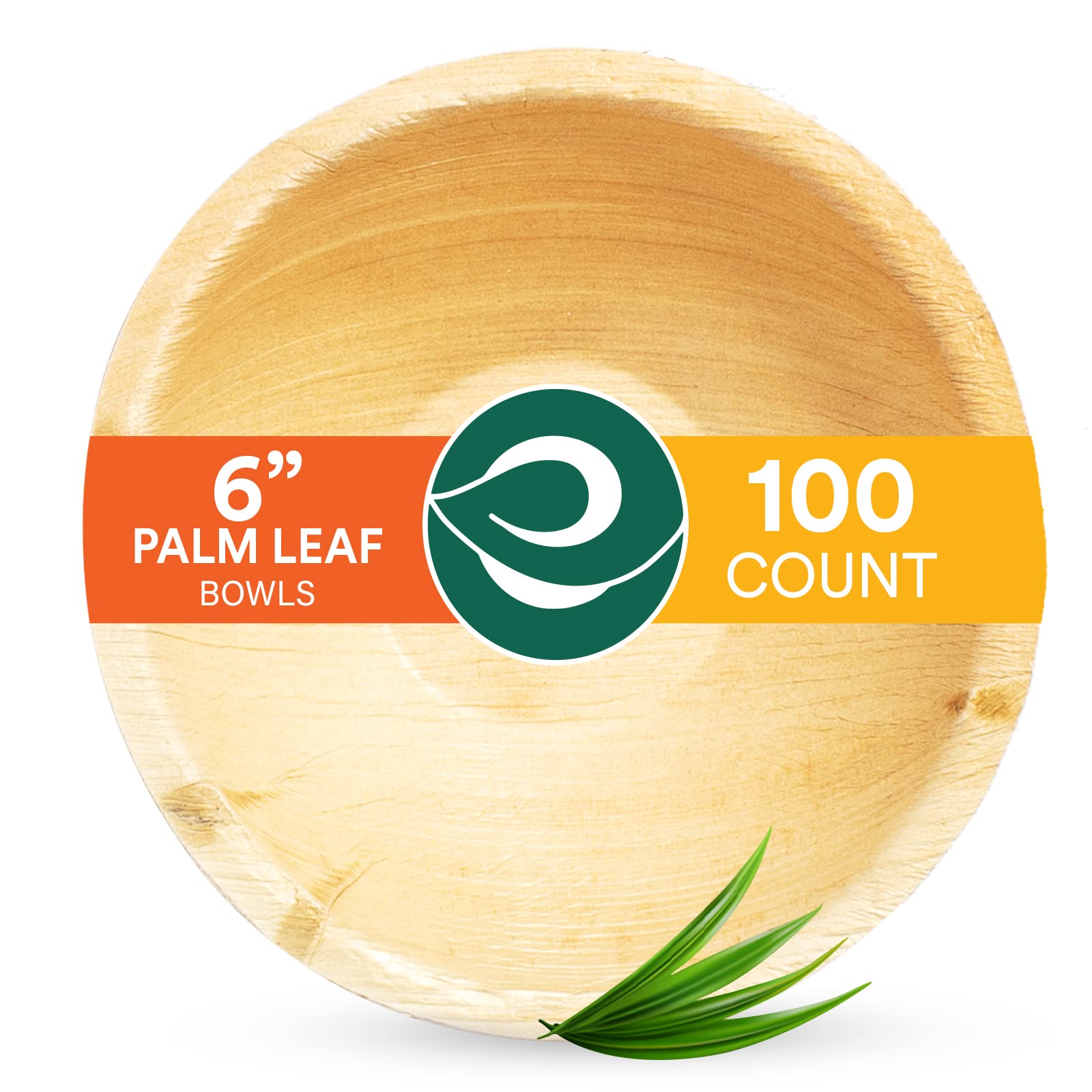 ECO SOUL 100% Compostable Large 6 Inch 16 Oz Palm Leaf Bowls [100-Pack] Disposable Dessert Bowls Bamboo Style I Heavy Duty Eco-Friendly Sturdy Bowl I Biodegradable Eco Bowls