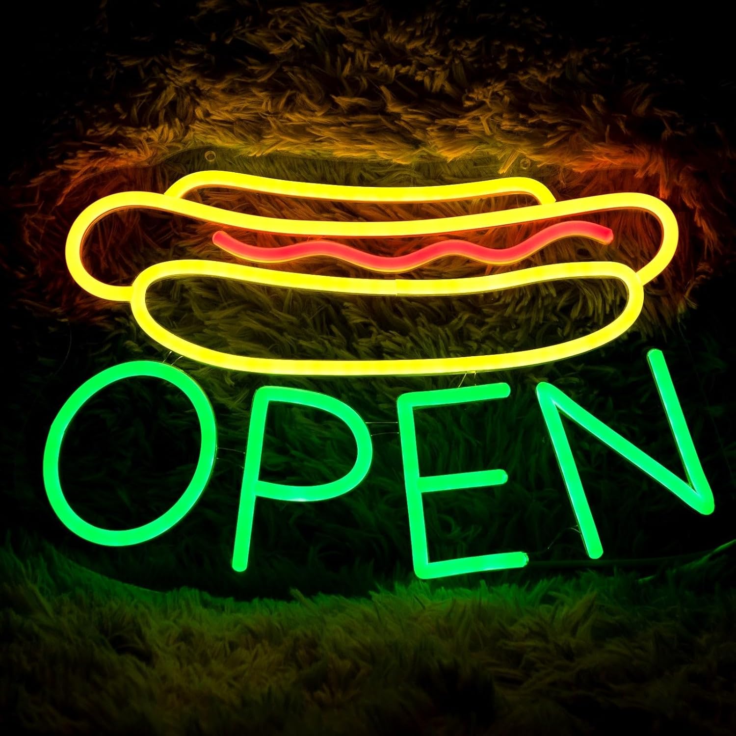 Hot Dog OPEN Neon Sign (24x15.7'' - 12V Super Bright) Hot Dog Signs Business Open sign neon (24x15.7'', Green)