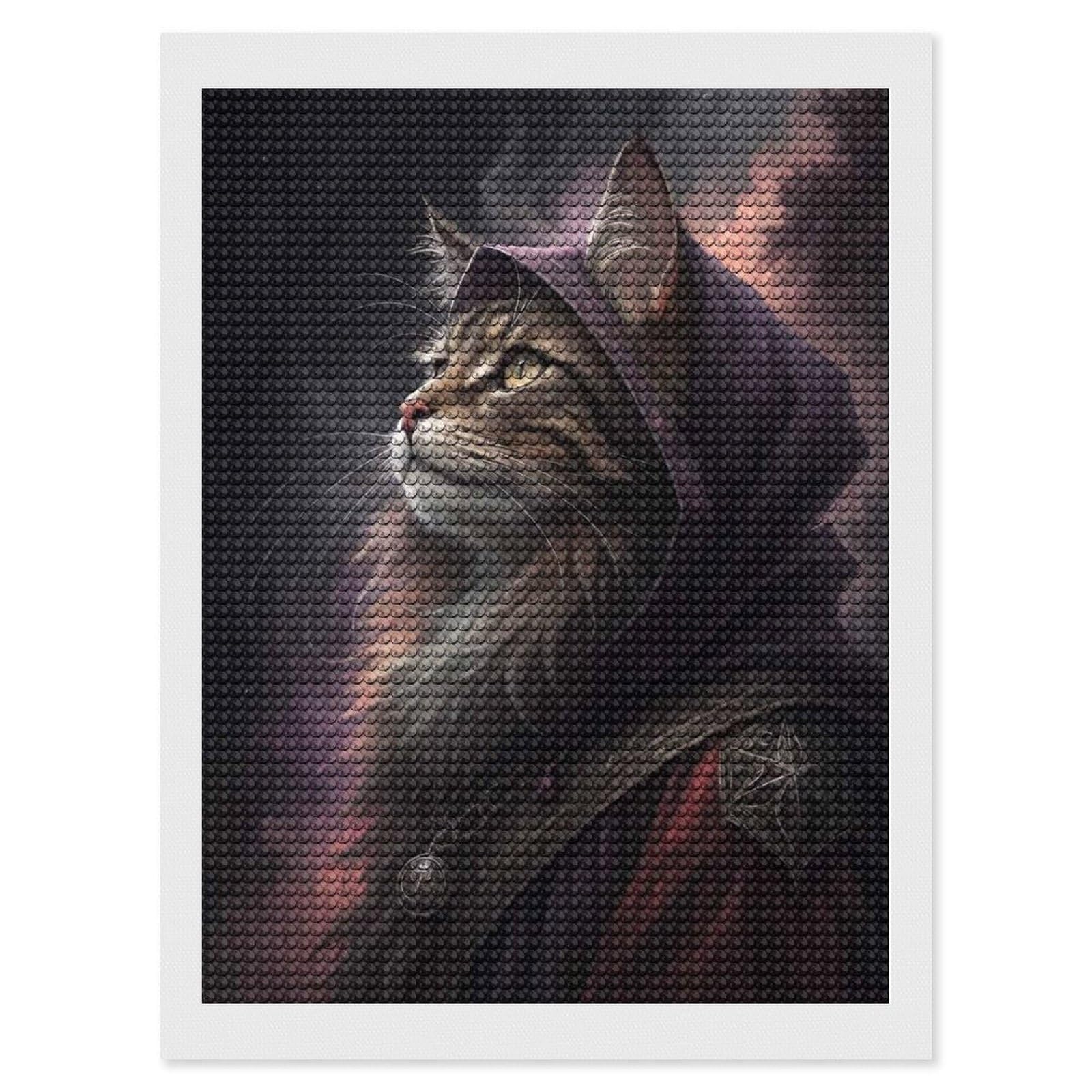 Junmoney Mystical Cat Wizard Diamond Painting Canvas Set 12"x16", Mindful Craft Activity, Nice Detail and Sparkle, Farmhouse Decor, Birthday Gift