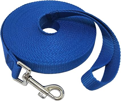 Nylon Training Dog Leash for Small Medium Large Dogs, 15ft 20ft 30ft 50ft Long Leash Dog/Puppy Lead for Obedience Recall Training, Camping 30ft, Blue