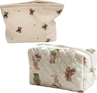 2 bolsas de cosméticos acolchadas y a rayas, ...