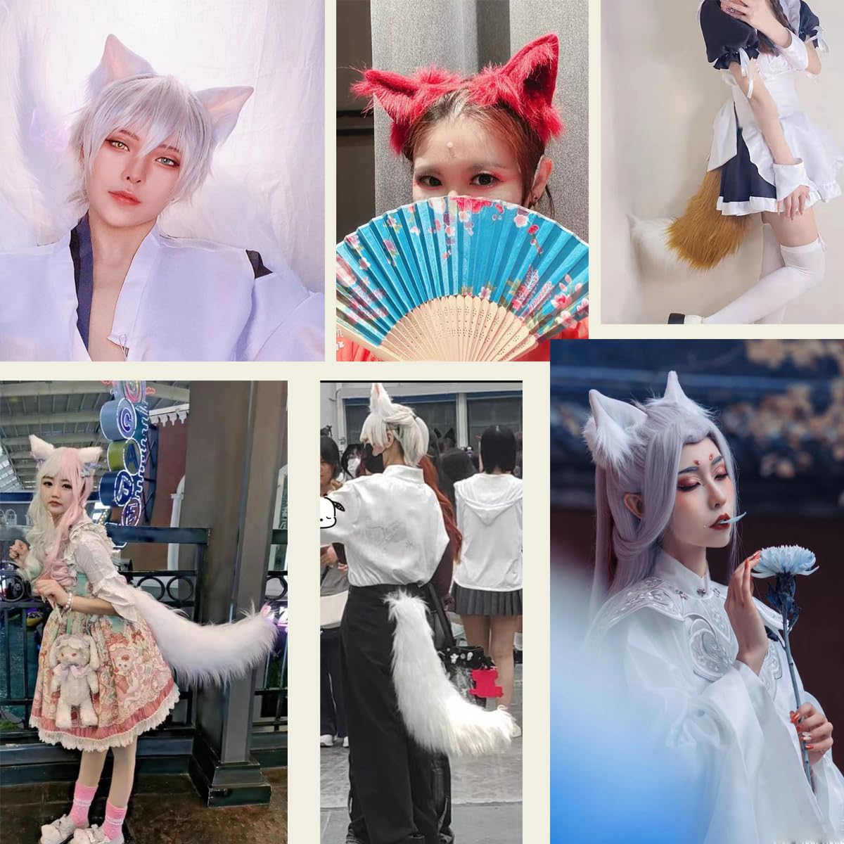 Amazon.co.jp: 猫耳 きつね耳 しっぽ セット コスプレ 狐しっぽ