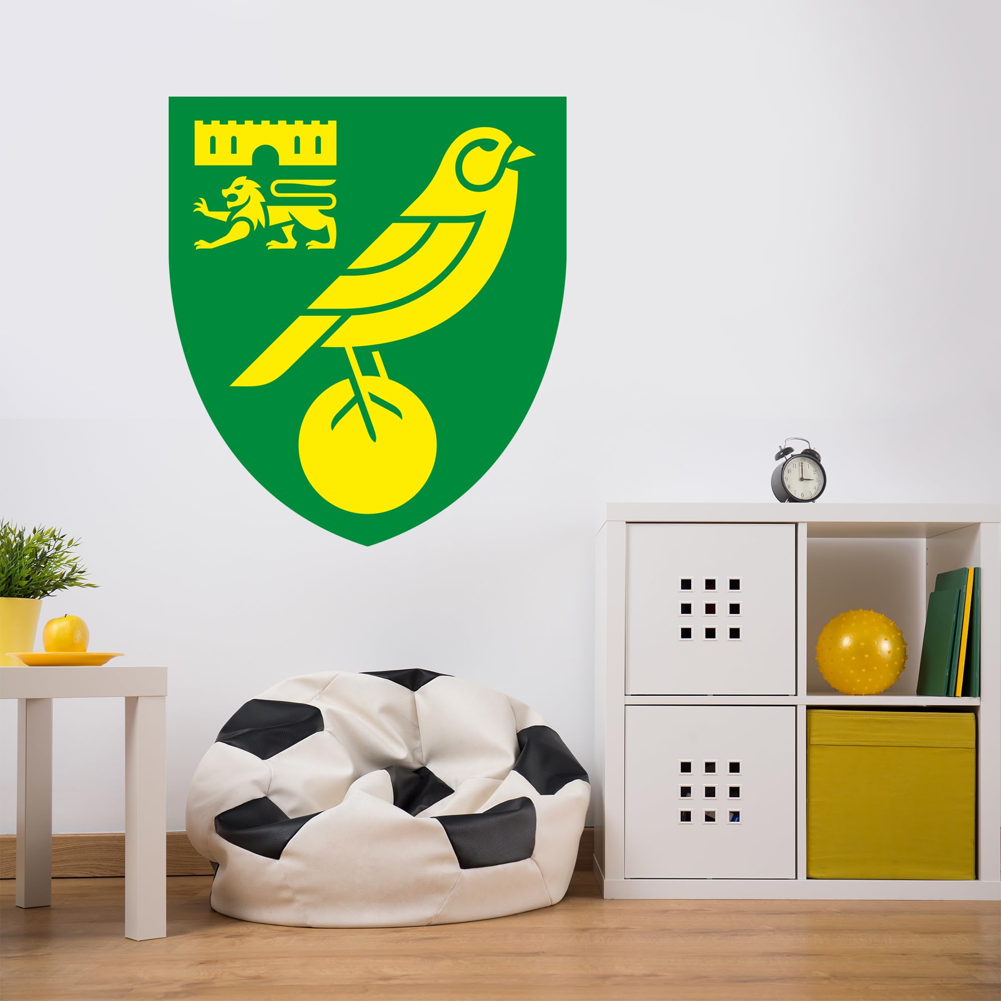 Beautiful Game Yellow Norwich City Fc Wall Sticker Mural Art + Norwich Football Club Bedroom Crest Decal Set (120Cm Height)