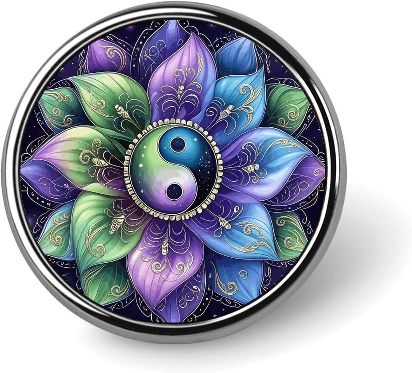 Round Lapel Pin Decorative Brooch Pins, Tai Chi Lotus Mandala