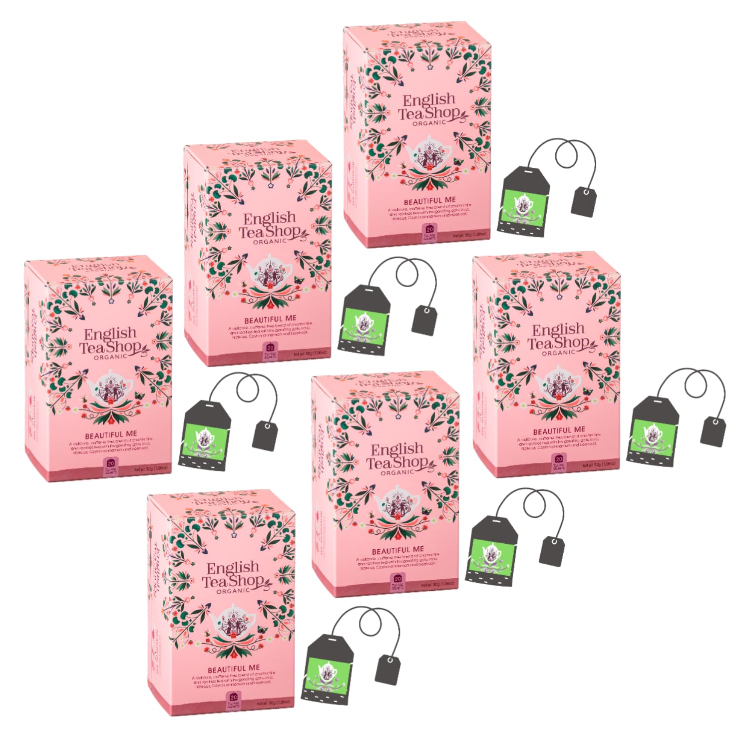 English Tea Shop | Herbata ziołowa Beauty z Gotu Kola, żurawina, płatki róży | Organiczny napar owocowy z rumiankiem i hibiskusem - 6 x 20 filtrów (180 g)