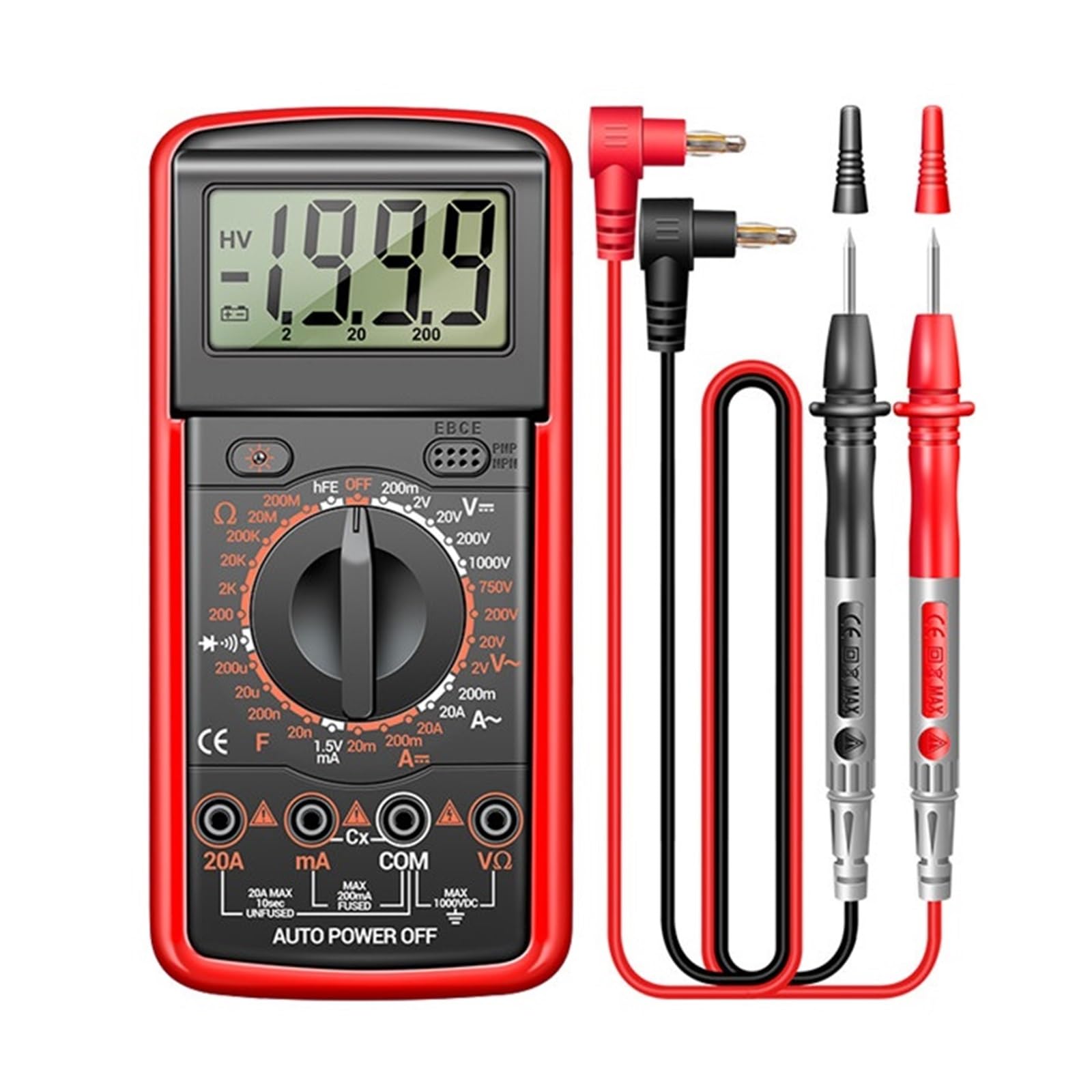 Multimètre numérique 1999 comptes avec testeur de tension AC DC boîtier rouge - 7