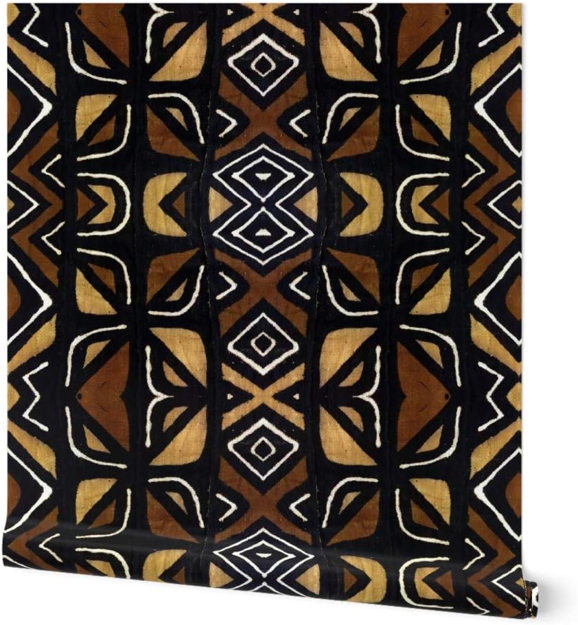 Removable Wallpaper Swatch - Mudcloth Afrocentric West Africa Geometric Traditional Custom Pre-Pasted Wallpaper by Spoonflower
