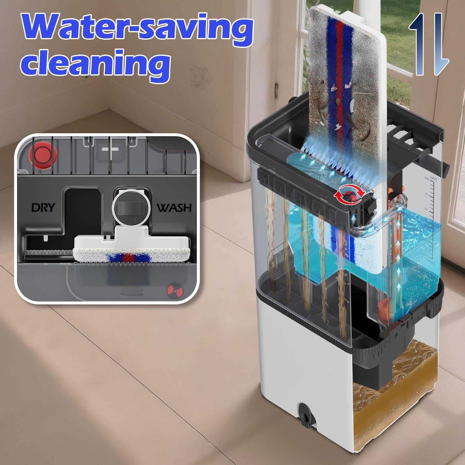 2026 Upgraded Mop and Bucket Set,Midyb Microfiber Mops and Bucket System with 2 Pads,Mop and Bucket with Wringer Set,Automatic Separates Dirty and Clean Water,Wet and Dry Use Mops for Floor Cleaning