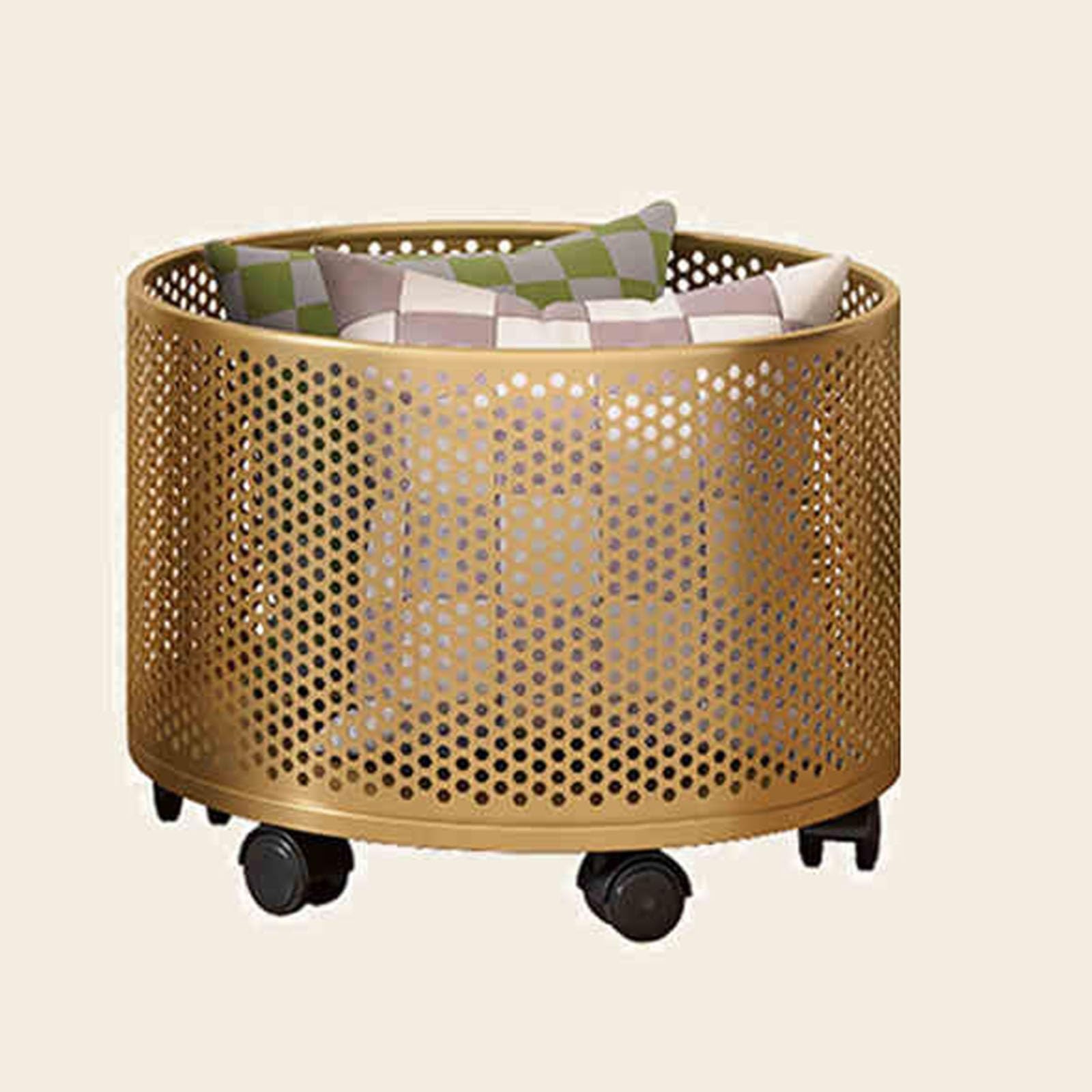 Rollender Wäschereikorb, Metall -Wäschereikorb, 360 ° Wäschereikörbe mit Rädern, große Kapazität 30/50/70L, für Wohnzimmer, Badezimmer, Schrank (Gold, 32 x 45 cm/13x18in)