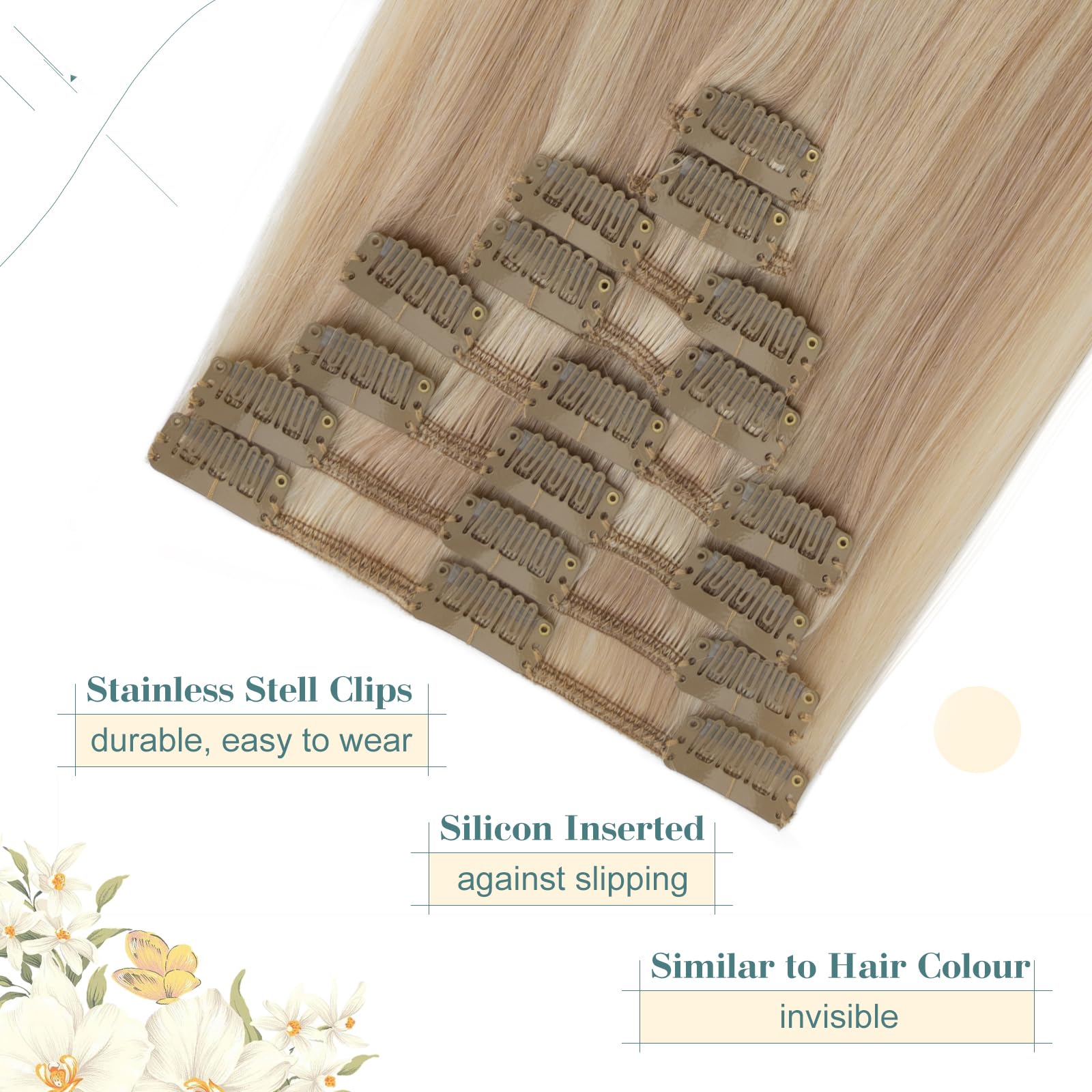 Elailite Hair Extensions Clip in Real Hair Remy Human Hair Balayage, 8 Pcs Invisible Thin Weft - Image 3