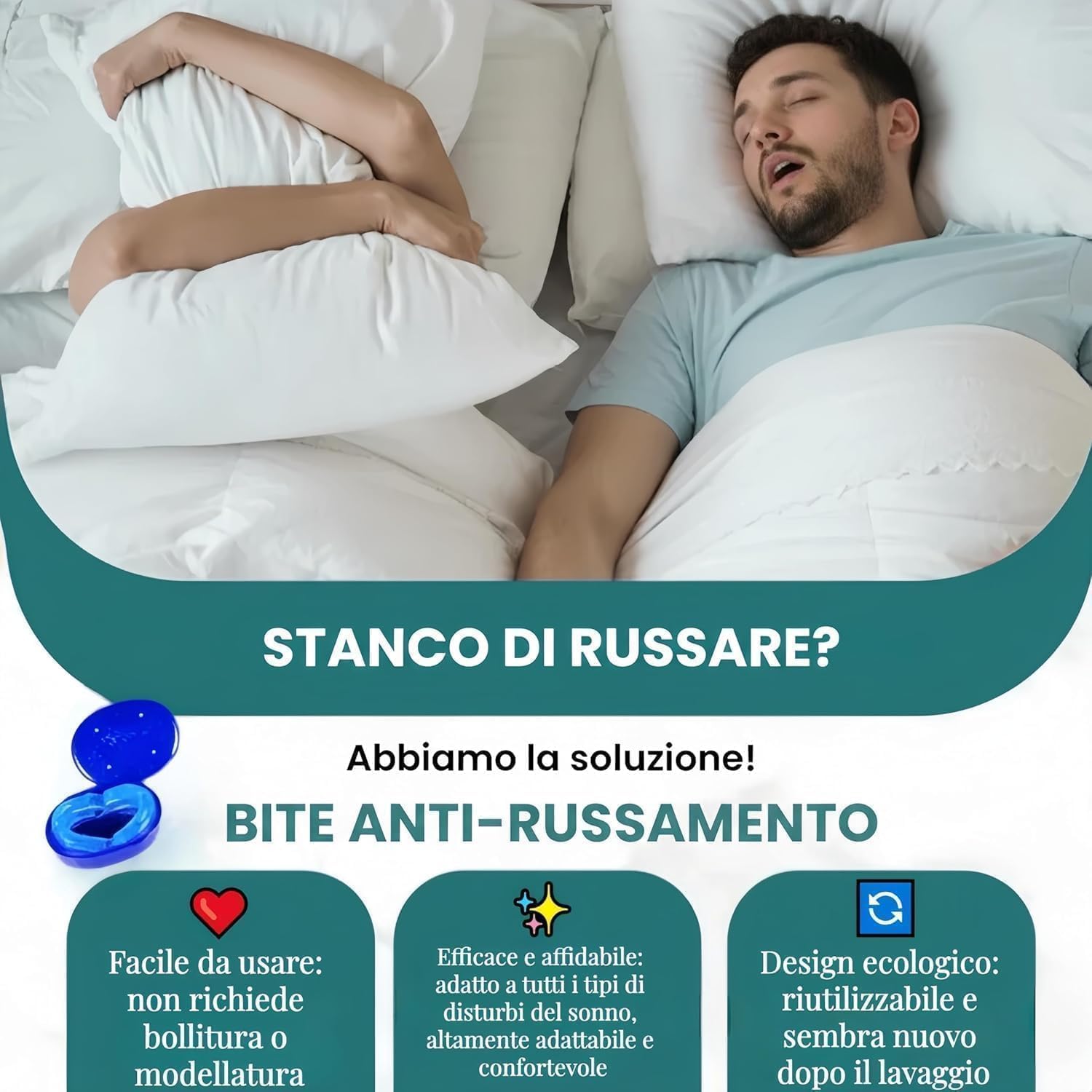 Znorex Antirussamento, Rinovax Bite Antirussamento,Anti-Russamento,Supporto per Un Sonno Sereno (2pcs)