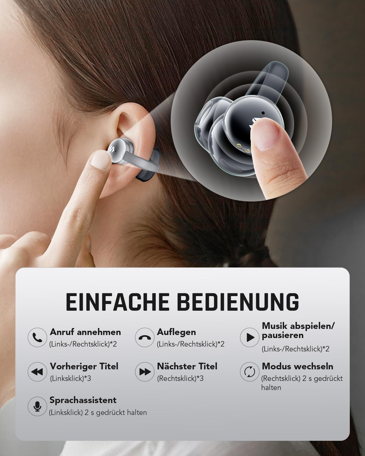 Black Shark T19 Open Ear Kopfhörer Kabellos Bluetooth Clip On Ohrhörer, 5g Leicht komfortabel, Adaptive Klangqualität für Musik und Spielmodi, 50H Akk, LED, DNN klare Anrufe, für Laufen Training
