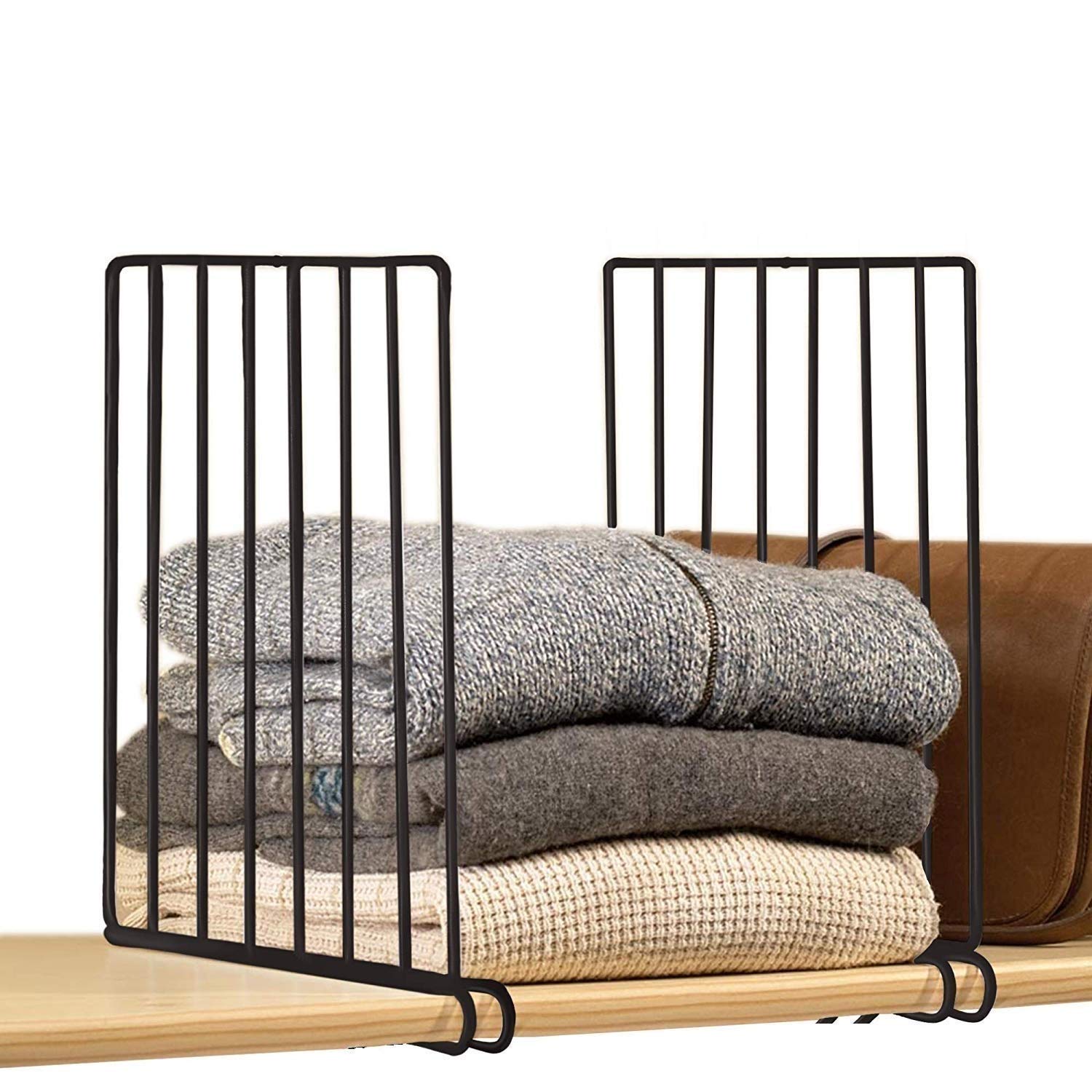 INDIAN DECOR Set of 6 (Black) Closet Shelf Organiser, Shelf partitions for Cupboard/Shelf