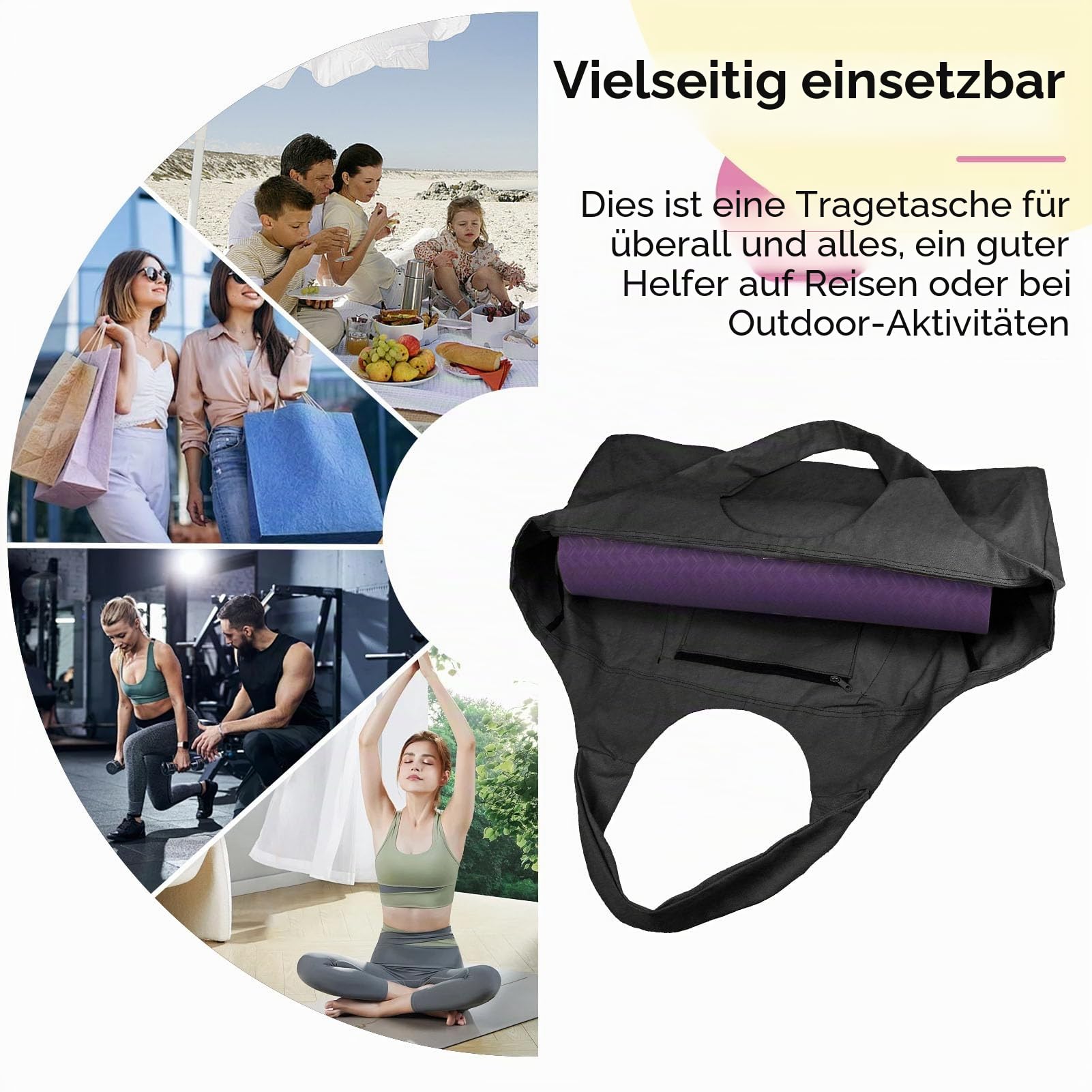 Große Yogamattentasche, Yogamatten Tote Gym Duffle Bag mit Seitentaschen für Damen Herren