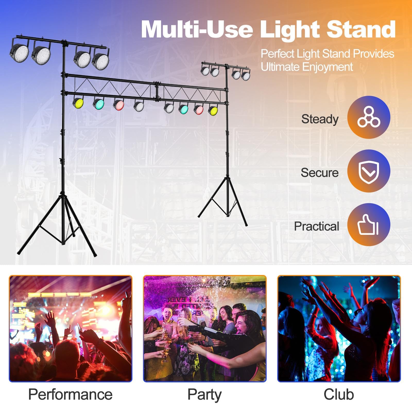 SOARS Stativo Luci, Supporto Luce per DJ Altezza Regolabile 180-360 CM, Stand Luci DJ in Metallo con 32 Punti di Fissaggio, per Illuminazione Fino a 100 KG