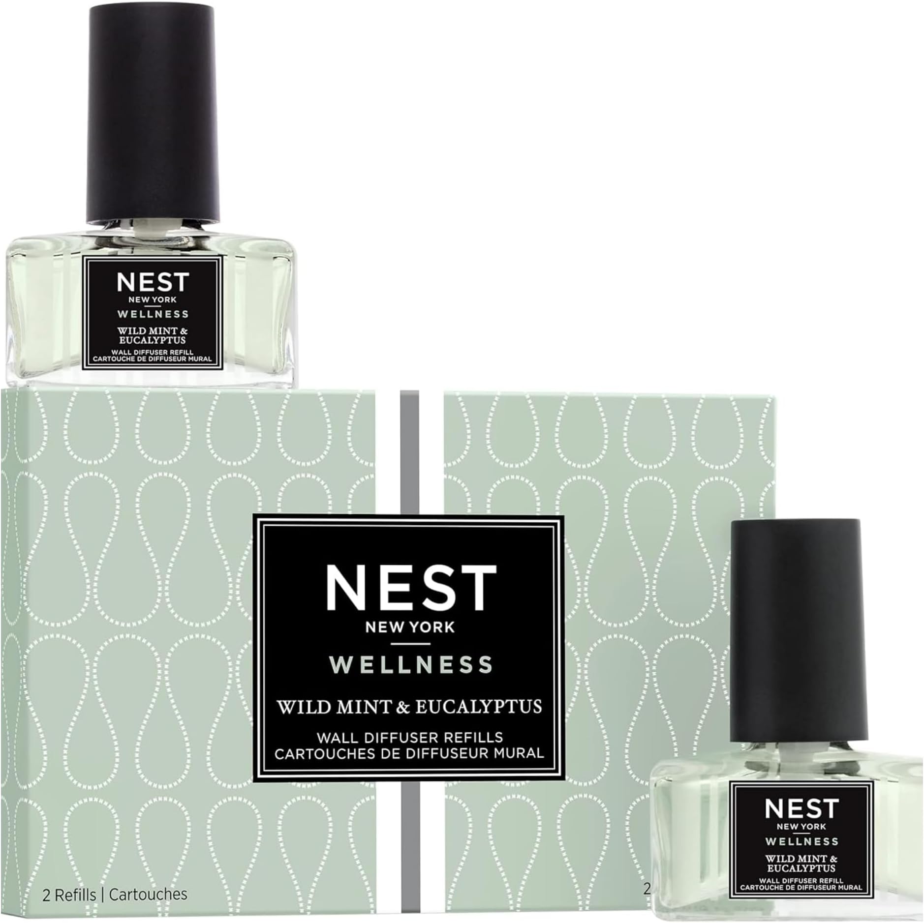 NEST New York Wall Diffuser Refill Vials, Wild Mint & Eucalyptus - Set of 2 - Up to 60 Days of Continuous Scent - Cruelty Free, Vegan - Made in USA