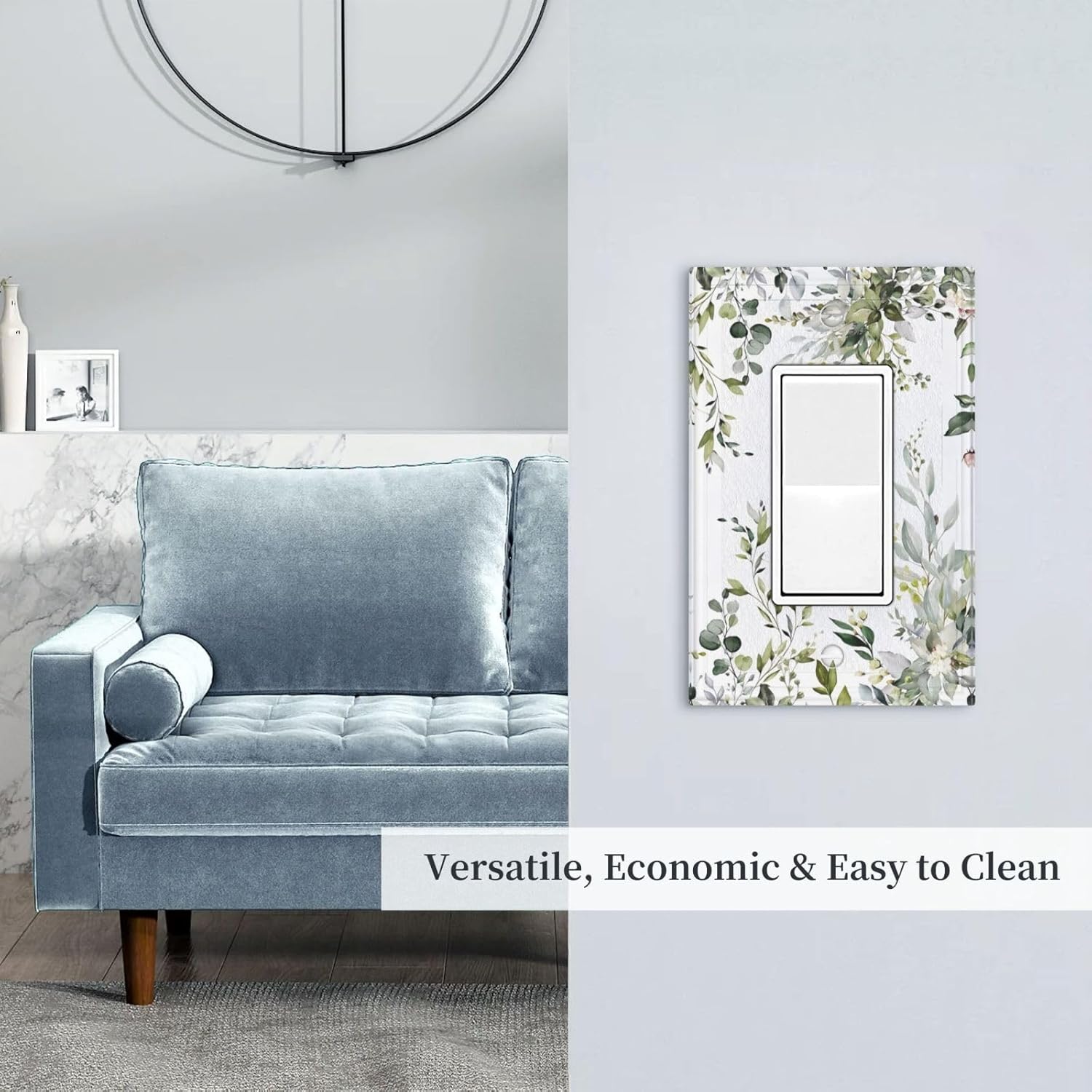 Sage Green Eucalyptus Leaves 1 Gang Single Rocker Decorative Light Switch Cover Electrical Wall Plates Farmhouse Receptacle Switchplate Faceplates for Bathroom Bedroom House