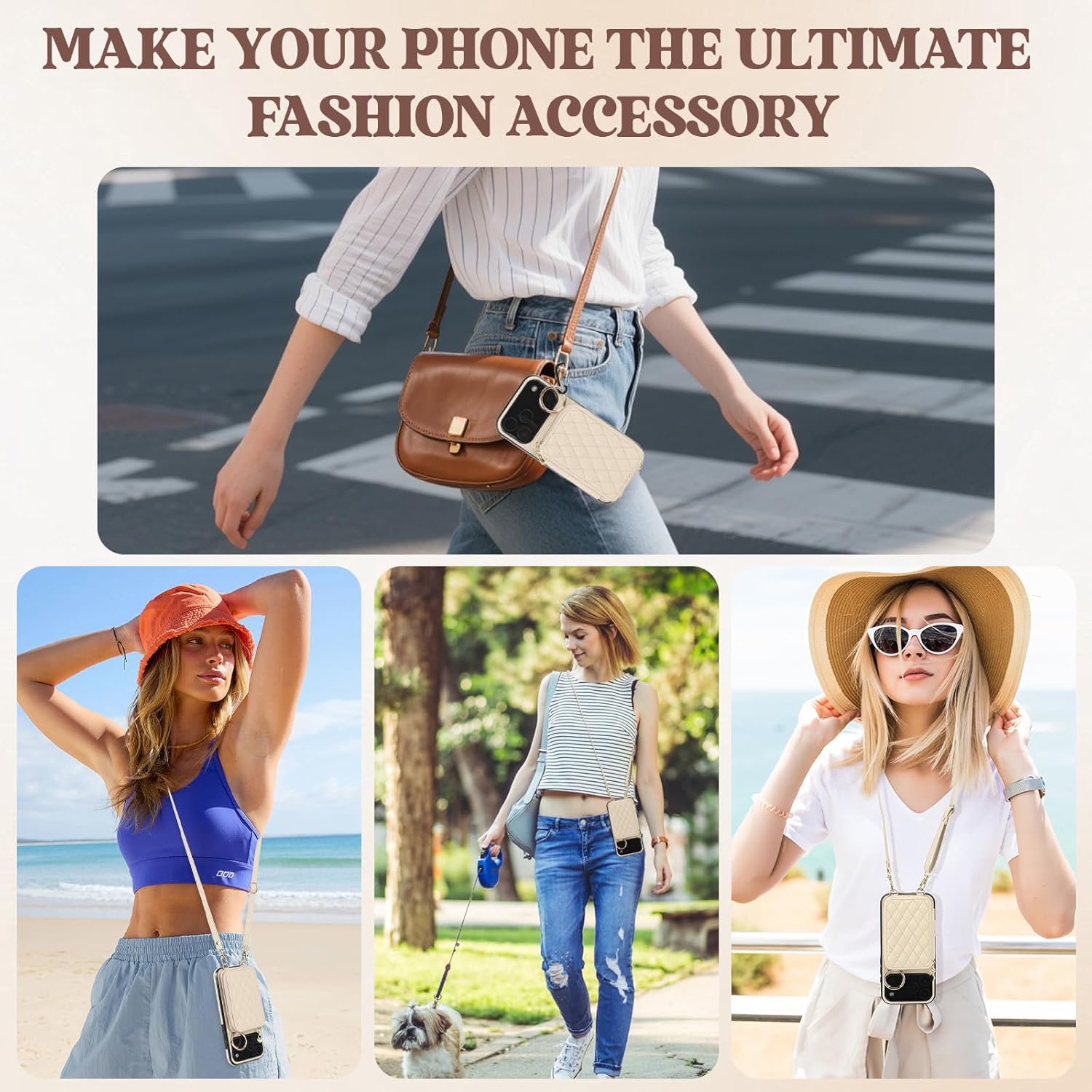 for iPhone 17 Pro Max Case Wallet, RFID Blocking PU Leather Zipper Handbag Purse Flip Cover, Kickstand Folio with Slots Holder Strap Lanyard 5G 6.9 Inch (Beige, for iPhone 17 Pro Max Case)