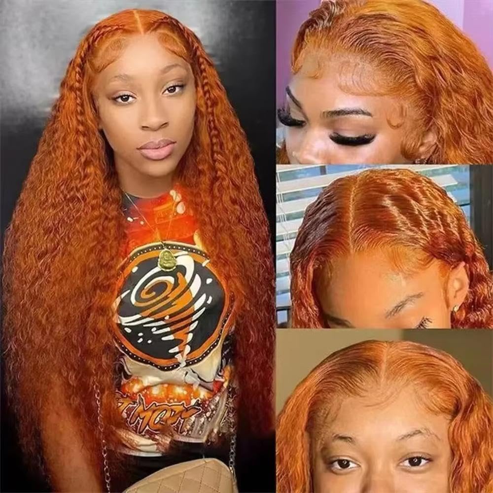 Haarpflege Ingwer Orange Blonde Farbe Lange Tiefe Lockige 13X4 Spitze Vorne Perücke Für Frauen Vorgezupft Bleach Cosplay
