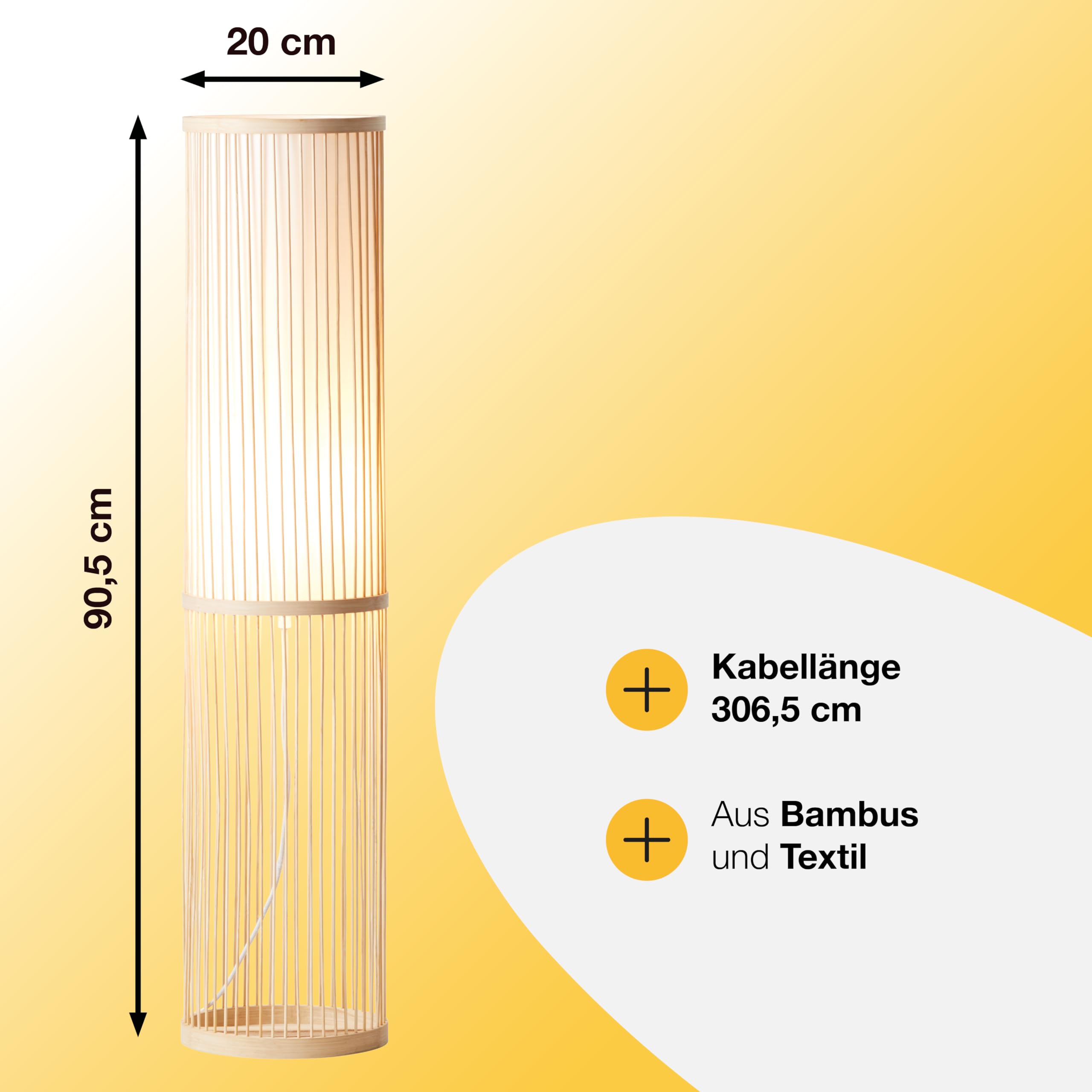 Brilliant Lampe Nori Standleuchte 1flg natur/weiß | 1x A60, E27, geeignet für Normallampen (nicht enthalten) | Mit Fußschalter