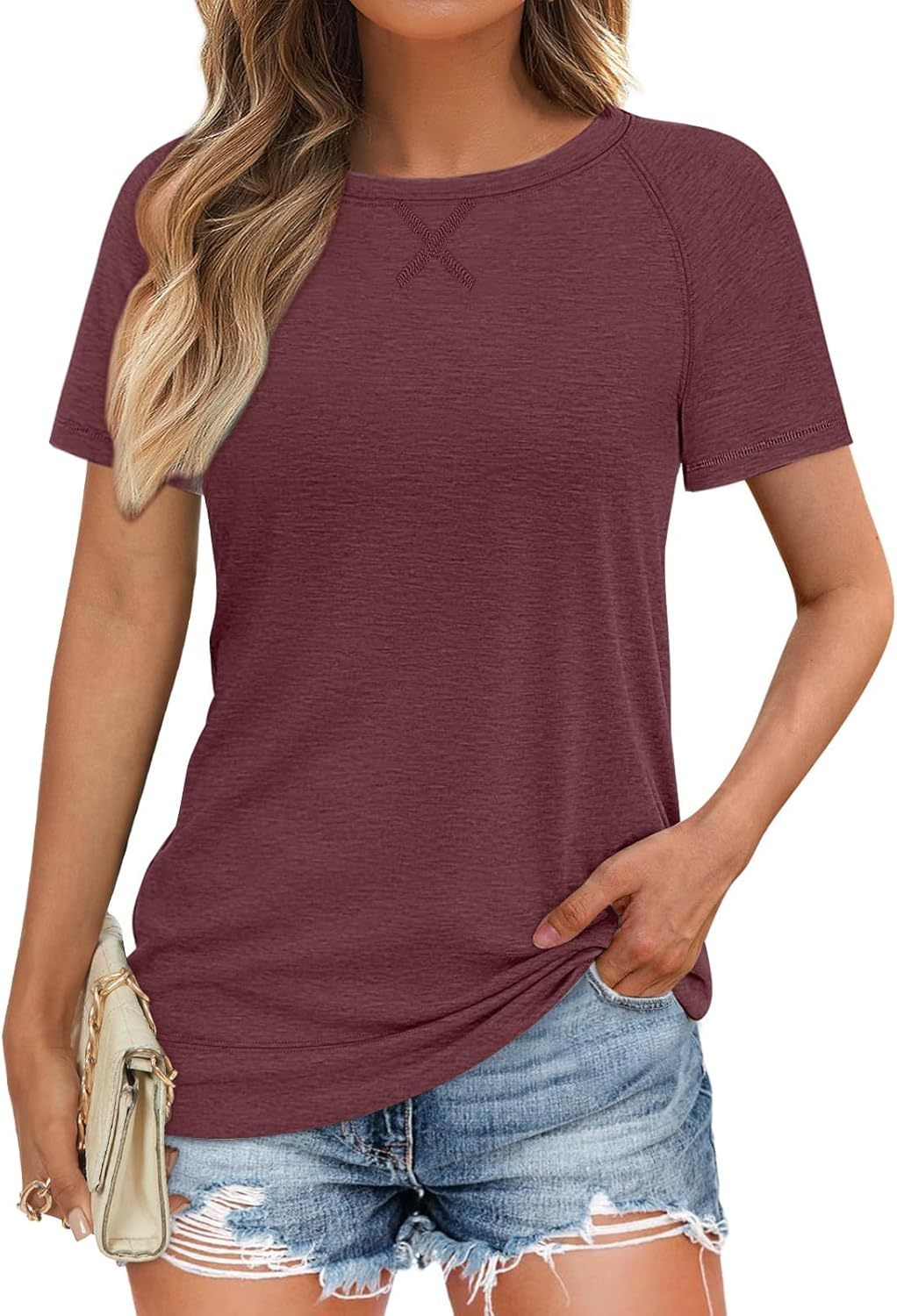ATHMILE Womens T Shirts Short Sleeve Crewneck Tees Trendy Lightweight Soft Casual Summer Tops 2025