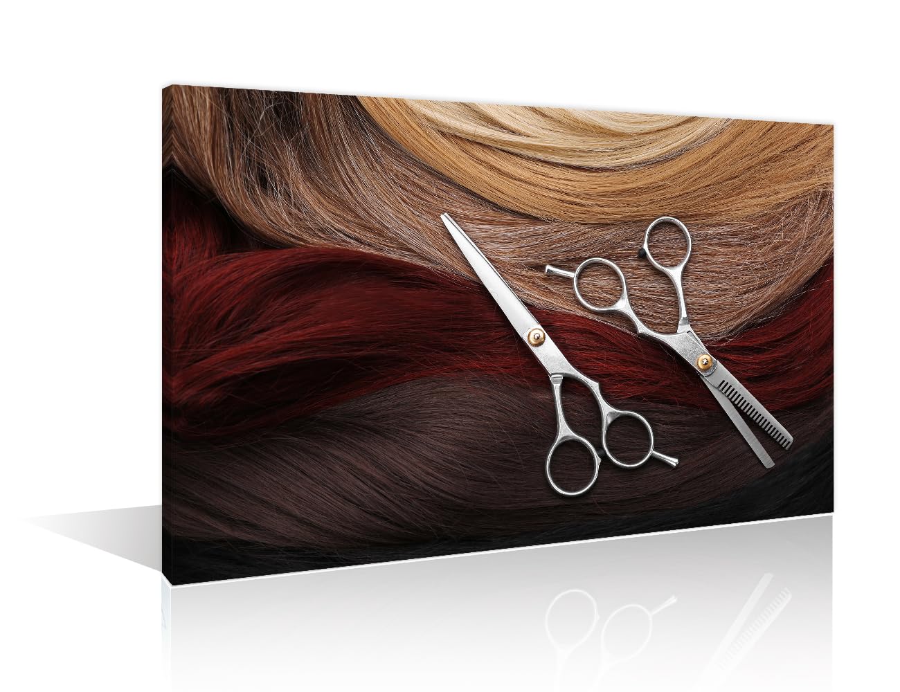 Hair Salon Pictures Wall Decor Posters and Prints 1 Panels Hairdresser's Scissors with Varicolored Strands of Hair Paintings Wall Art Giclee Wooden Framed Gallery-Wrapped Ready to Hang (16"Wx24"H) โ image 1