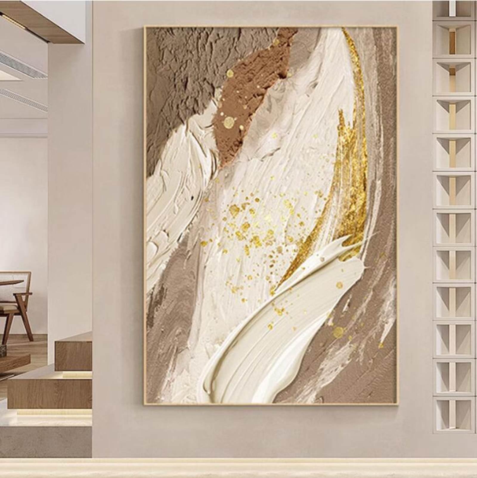 Grande peinture abstraite feuille d'or pour salon moderne et chic