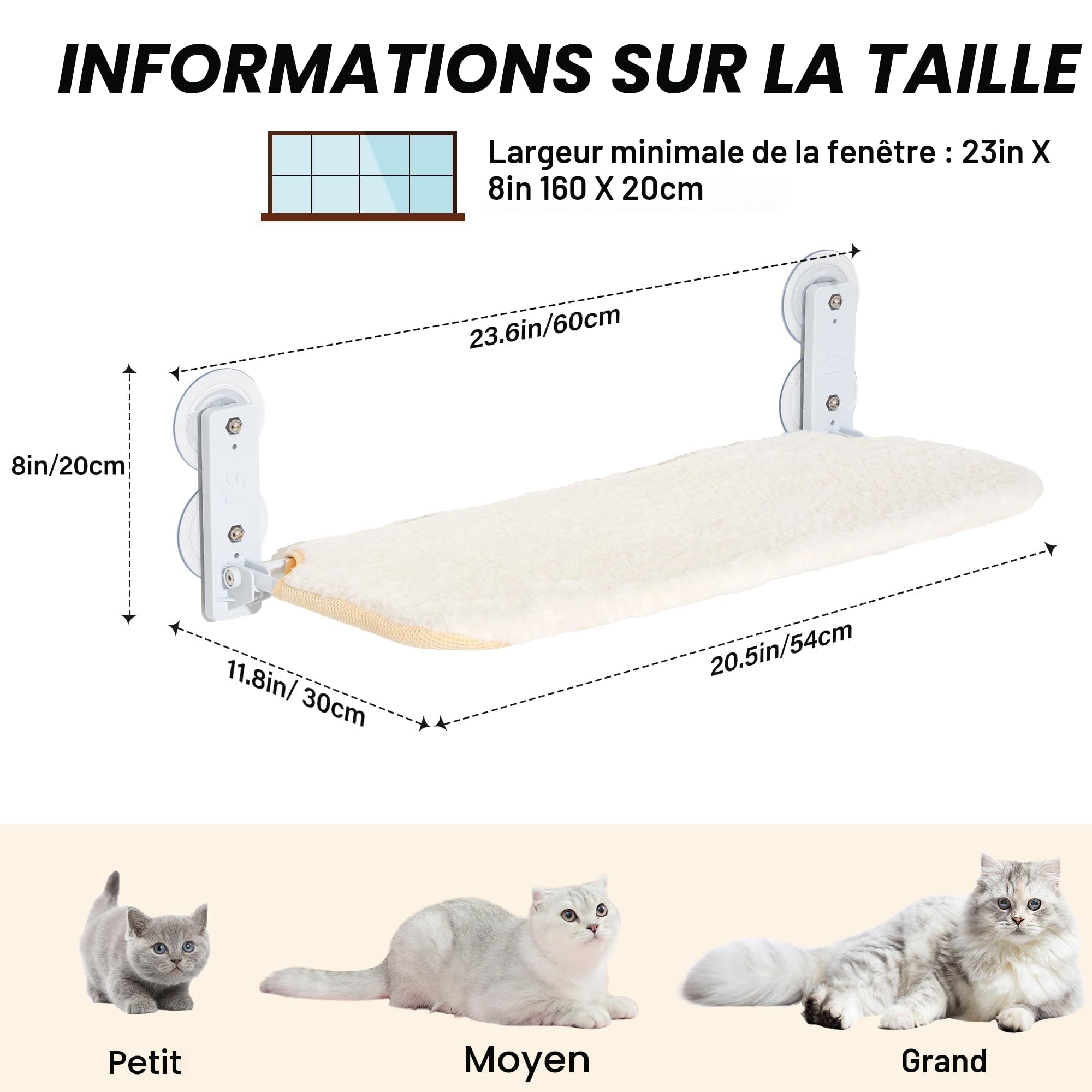 EDAGNY Pliable Hamac Chat Fenetre léger 54x30cm avec Confort aTapis Blanc