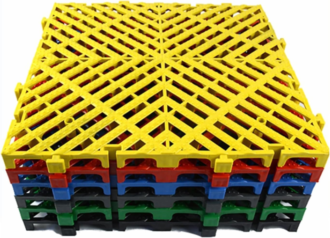 Modular Interlocking Floor Tiles, 40x40x3cm, Easy-Clean Drainage Grates, 10 Pieces, Durable Yellow Splicing for Home, Outdoor, Garage, Patio, Waterproof Flooring Solution
