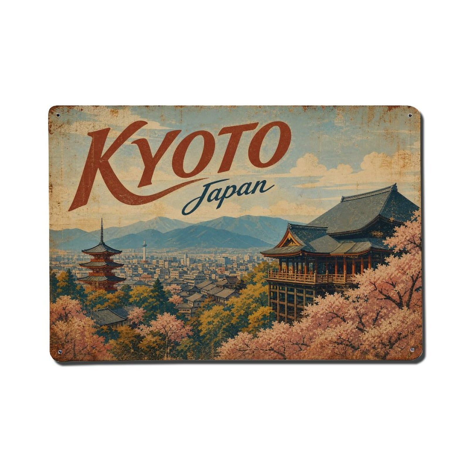 Gead 8X12inch Style Vintage Travel Kyoto Japan Vista Metal Tin Sign