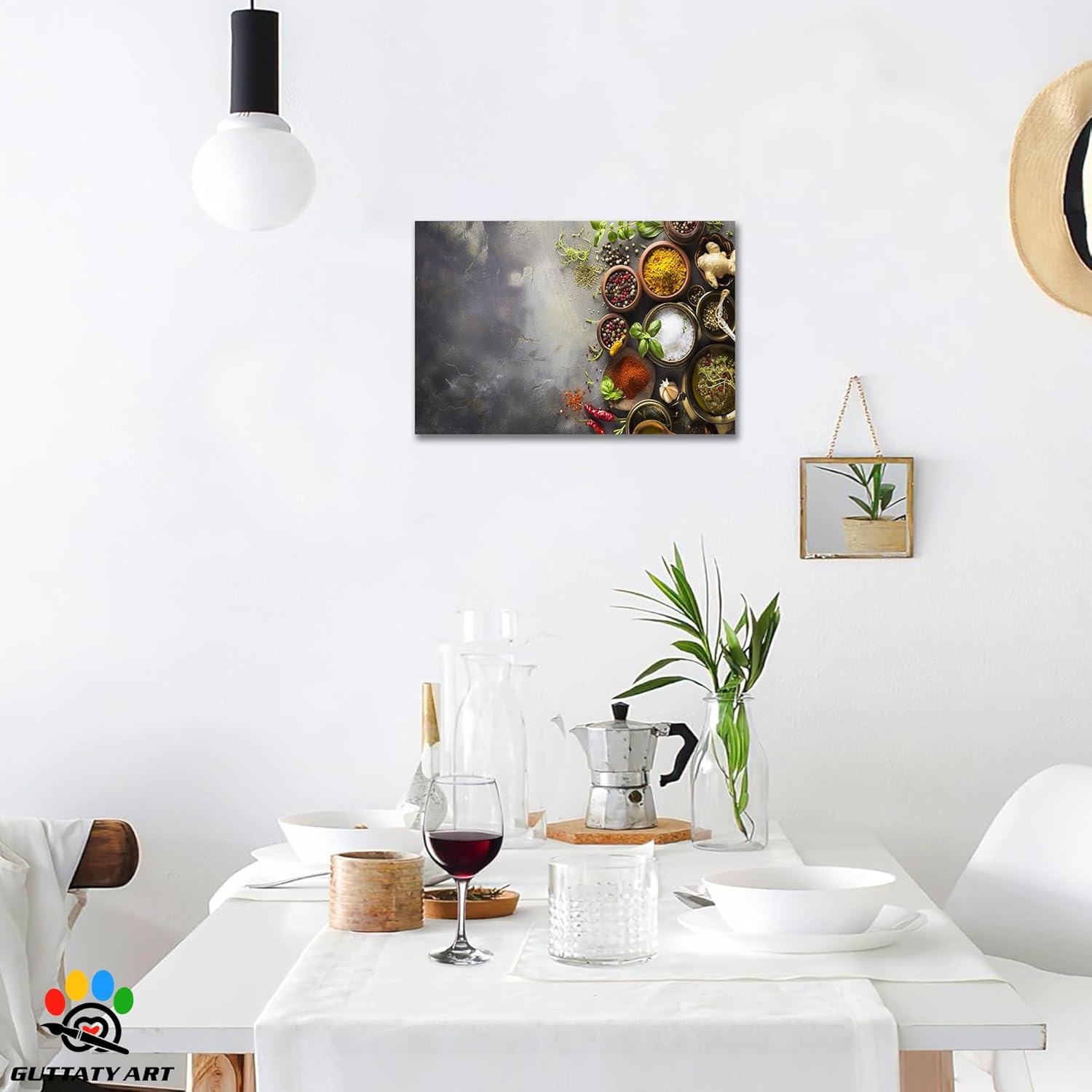 GUTTATY Colorful Spice Wall Art, Spices Seasoning Spoon Painting Picture, Spices Home Decor Dining Room, Vintage Kitchen Canvas Prints for Dining Room, Restaurant Ready to Hang 12x18 Inch