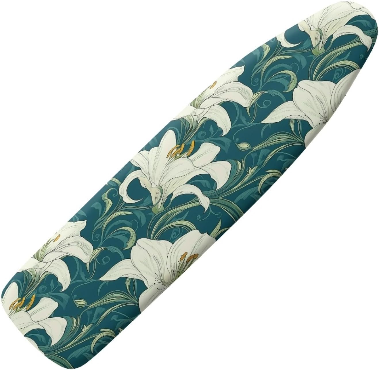 Large Ironing Board Cover and Pad 59x19 White Flower Iron Table Cover with Padding,Extra Wide,Resist Scorching and Staining,Heatproof,Adjustable Fastener Durable Stain