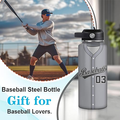 Vista 55 de Hyturtle Botella de agua de béisbol personalizada, botella de acero inoxidable aislada de viaje con tapa a prueba de fugas, 18 onzas, 32 onzas