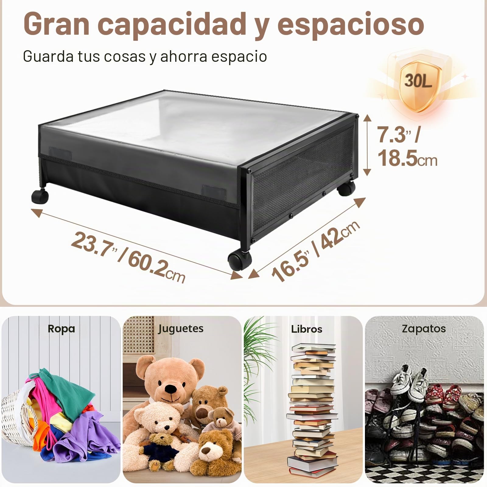 SPECILITE Caja Bajo Cama con Ruedas 2 Piezas, Metálico Almacenaje Bajo Cama, Cajas Almacenaje Ropa con Ruedas y Tapa, Zapatos, Juguetes y Mantas