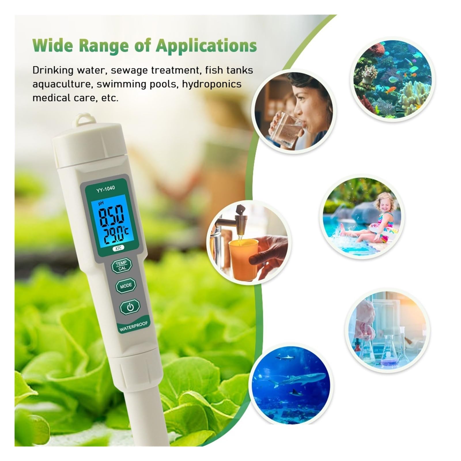 Tester dell'Acqua, Tester della qualità dell'Acqua 4 in 1, Penna for Test PH/EC/TDS/Temp for Coltura idroponica e Piscina