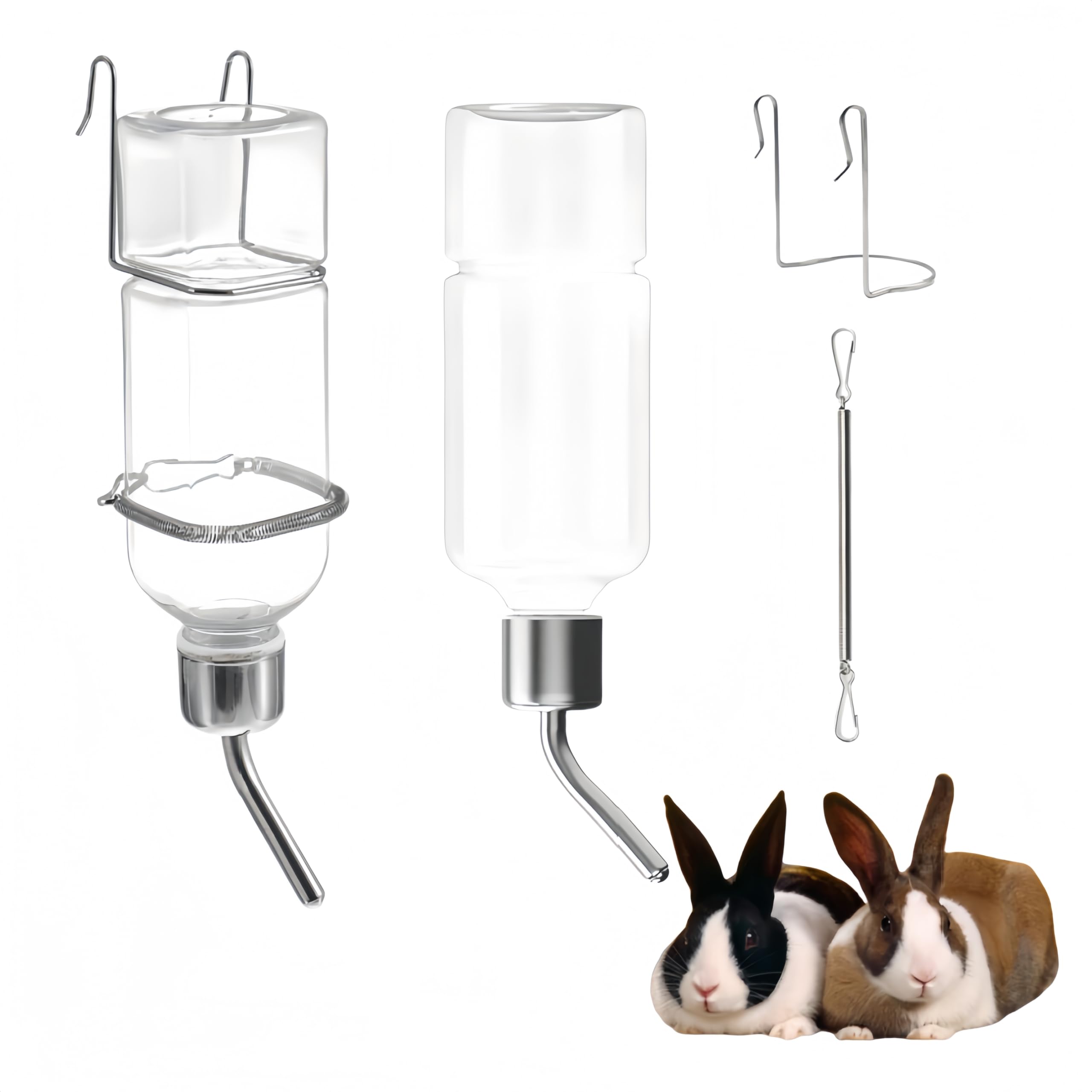 2 botellas de agua con soporte, para conejos, hámsteres, chinchillas, cobayas (350 ml)