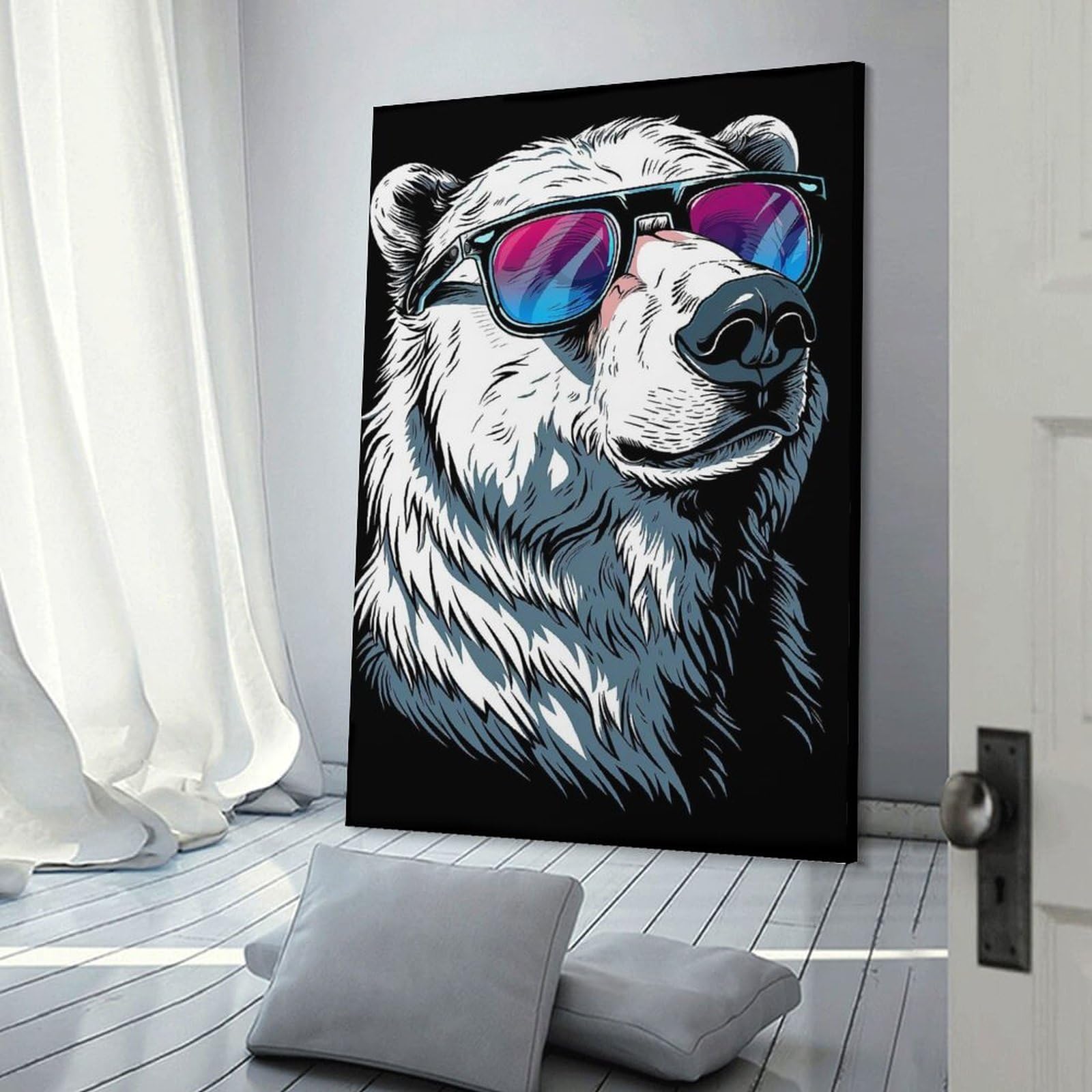 Junmoney Frame-Style-21-1 Polar Bear Colorful Decorative Wall Artwork, 20X30inch(50X75cm), For Home Lounge, Bedroom Or Reading Nook, Eye Catching Artwork For Blank Walls