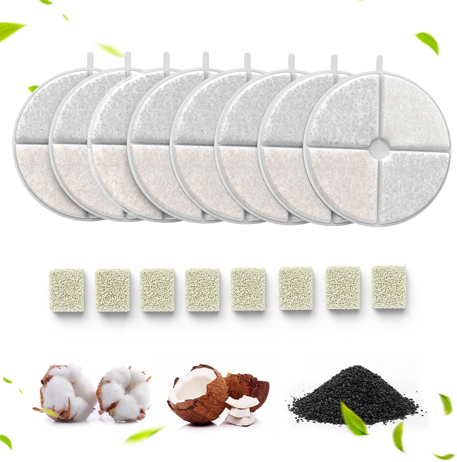 Cat Water Fountain Filter,8 Pack FS30PRO Cat Fountain Filter Replacement, 8 PCS Filters & 8 PCS Sponge Set for Stainless Steel Cat Dispenser