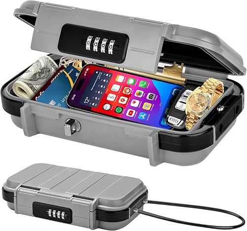 Caja de seguridad portátil de viaje con combinación de 4 dígitos, mini caja de seguridad antirrobo, caja de seguridad para playa, impermeable,