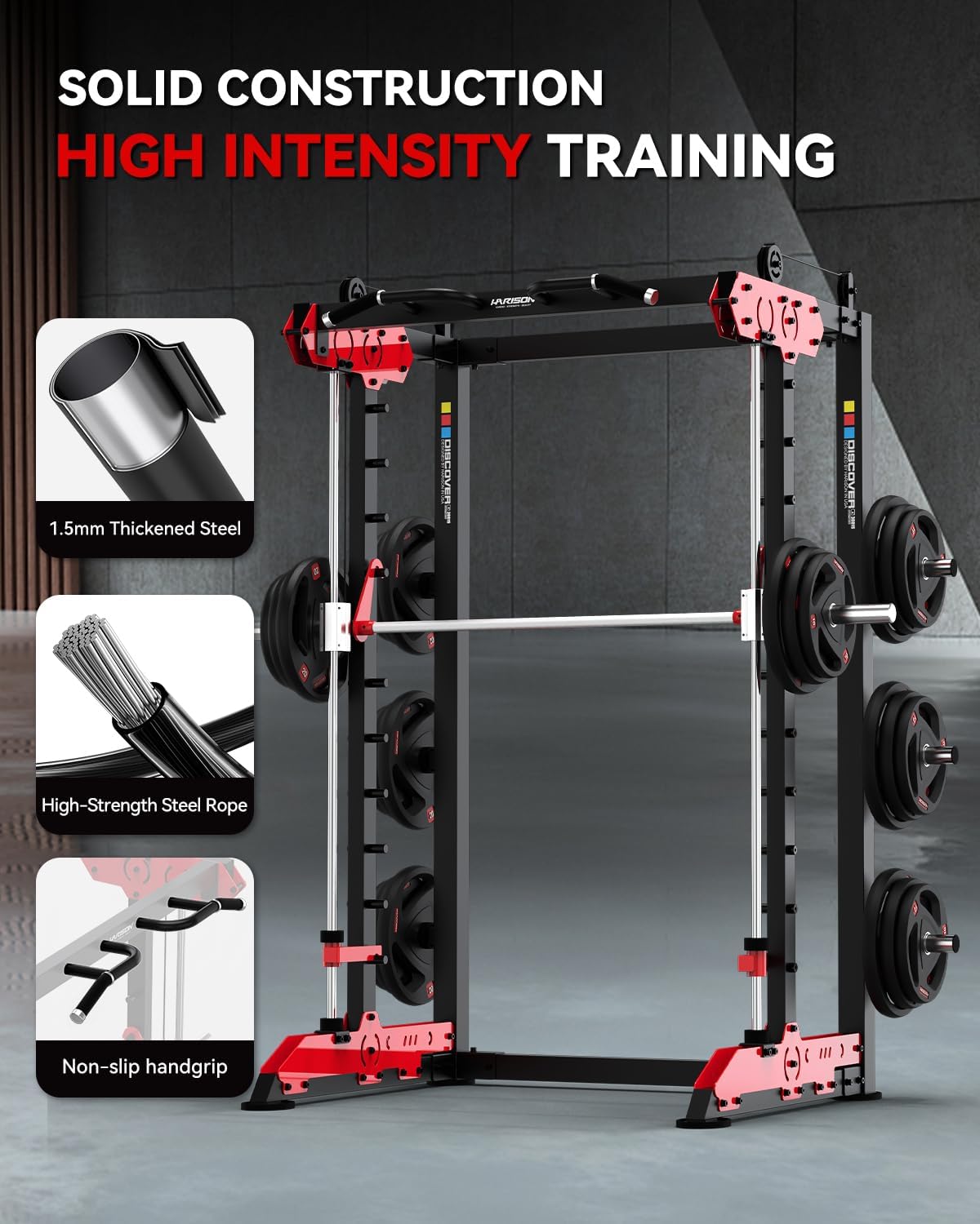 HARISON Power Cage, 3300LBS Power Rack with LAT Pulldown, Squat Rack with Adjustable Pulley System and More Training Attachments for Home Gym Garage