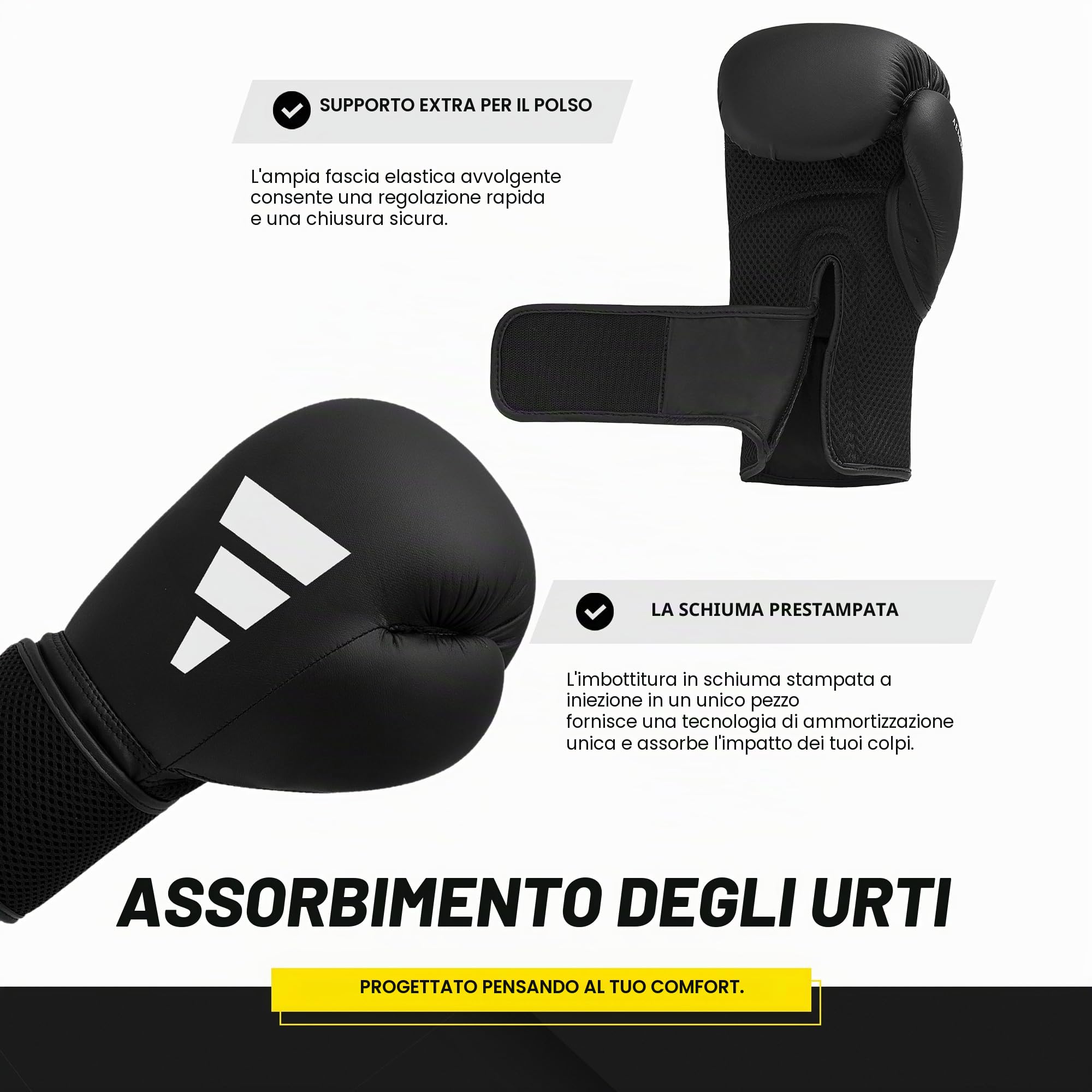 Adidas Guantoni da boxe, allenamento, sparring, lezioni di fitness, MMA, kickboxing, palestra, gancio, jab, ibrido 25, per uomini, donne, bambini, 170 g, 283,5 g