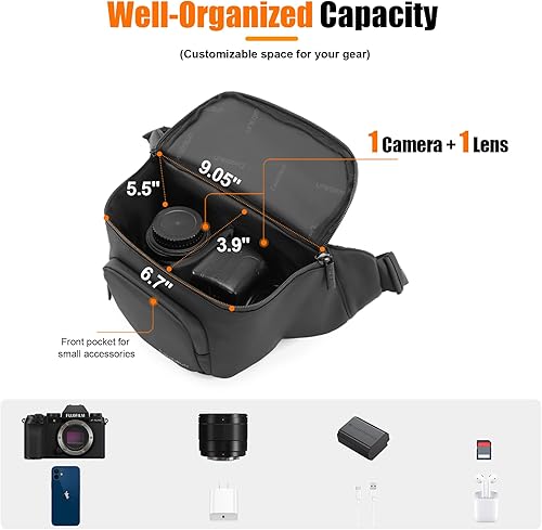 Miniatura 3 de Cwatcun Riñonera impermeable para cámara compacta, ligera y portátil, bolsa cruzada para Canon, Nikon, Sony, Fuji DSLRSLRcámara sin espejo, lente,