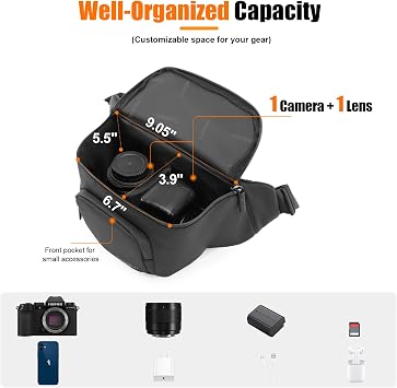 Cwatcun 3-in-1 Camera Waist Bag, Compact Crossbody Fanny Pack for DSLR